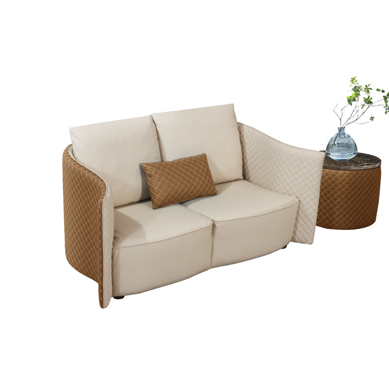 Makassar Loveseat, Off White/Orange Genuine Leather