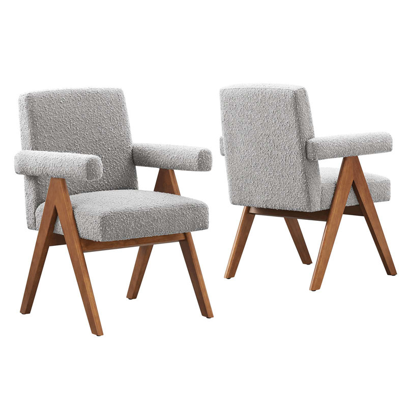 Modway Lyra Fabric Arm Chair Dining Chair, Light Gray Boucle