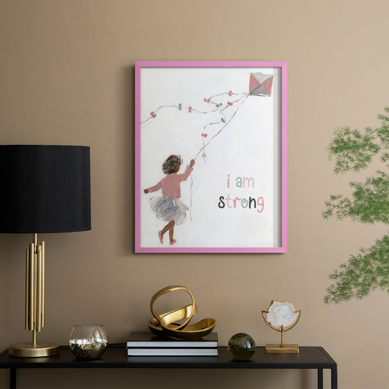 Girl Flying Kite, reproduction encadrée - bois massif, H 15 po x l 12 po, Rose