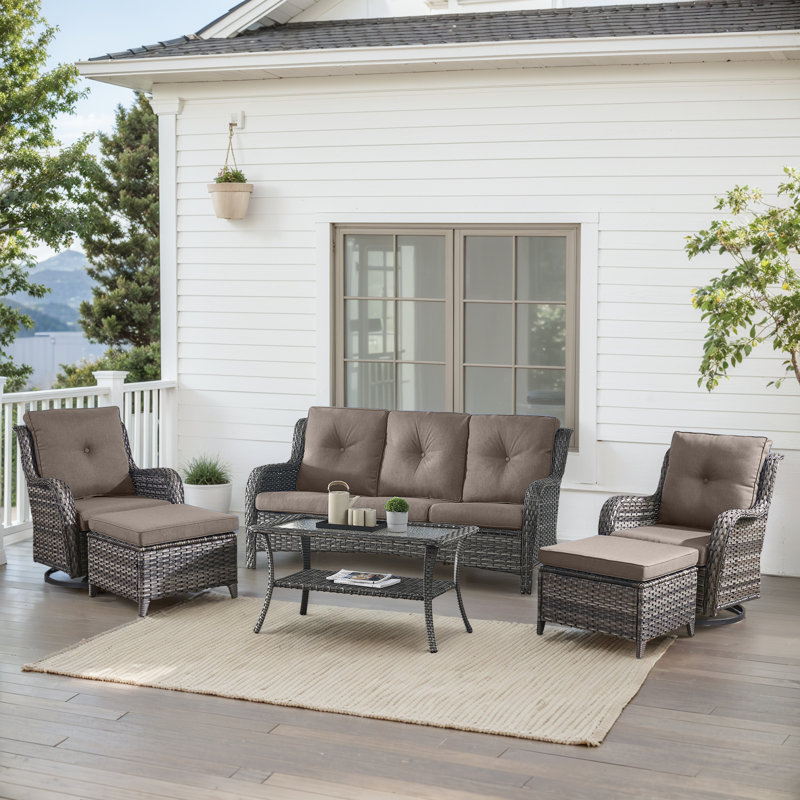 Carolina 5-Person Square Outdoor Conversation Set With 3-Seat Sofa And Coffee Table, Gray, Gray