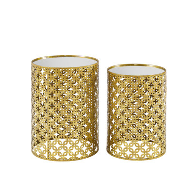 Arrieanna Gold Metal Cut Out Nesting End Table with Mirror Top