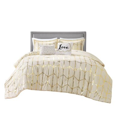 Modern Twin/twin Xl Comforter With Sparkling Metallic Gold Ornament Lustrous
