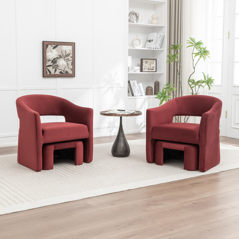 Fauteuil demi-tonneau rembourré avec repose-pieds, Rouge