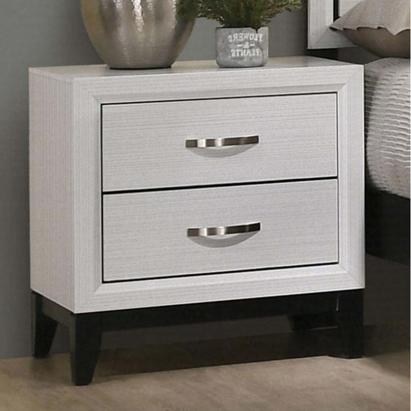 Table de chevet contemporaine à deux tons avec 2 tiroirs, table de chevet contemporaine avec pieds en bois, Blanc