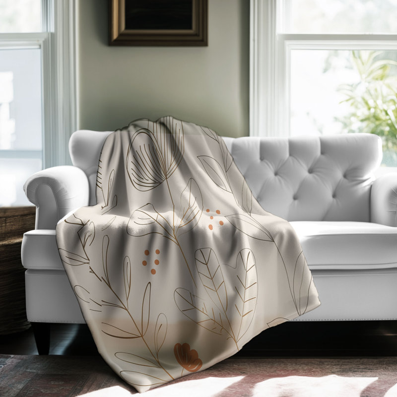 Beige floral boho - couverture Sherpa de qualité supérieure 1 pièce, Grand lit