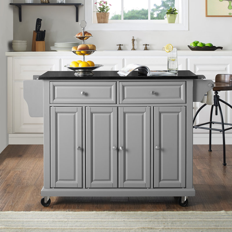 Monty Granite Top Kitchen Island, Gray, Gray 