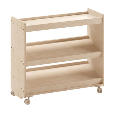 Bright Beginnings Commercial Grade Wooden Classroom Mobile Storage Cart with 3 Angled Shelves