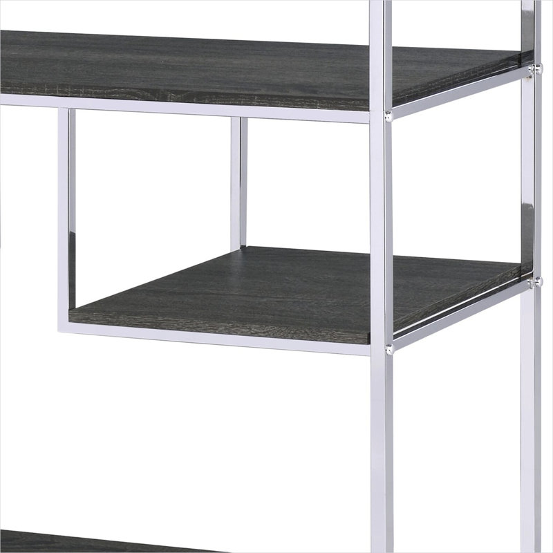 Bibliothèque en chêne à 8 étagères avec structure en acier et compartiments ouverts, 124,5 x 40,5 x 183 cm