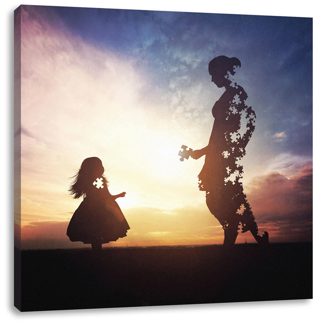 Leinwandbild Silhouette Puzzle Mother and Child