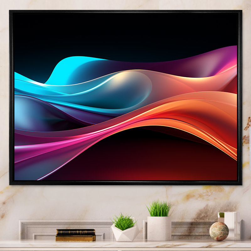 Rainbow Colors Symphony IV - Art abstrait sur toile, formes abstraites, Cadre flottant noir, H 34 po x l 44 po x P 1,5 po