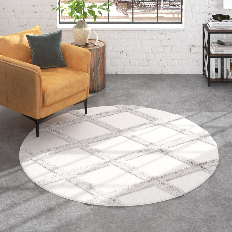 Tapis géométrique en laine / coton touffeté à la main Donnach, Rond 6 pi