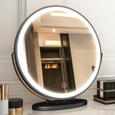 LED Lighted Framed Vanity Makeup Mirror for Table, 20" Round 3 Color Dimmable Lights, Smart Touch Control