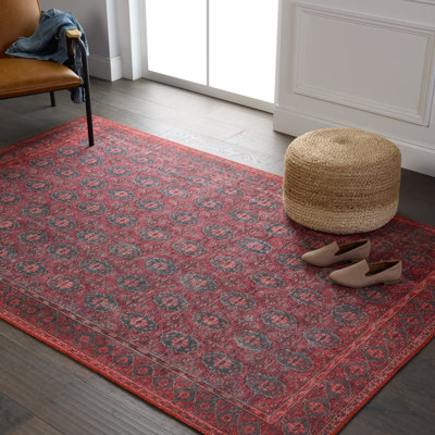 Machine Washable Kalinar Power Loom Performance Dark Red/Blue Rug