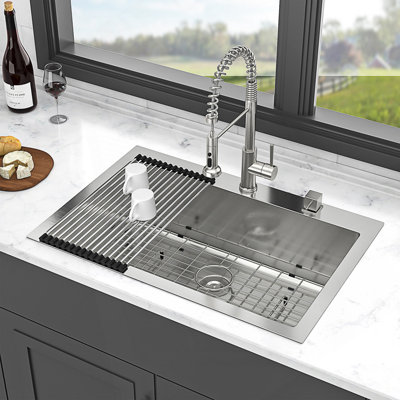 33X22x10 Inch Drop-In Single Bowl Stainless Steel Kitchen Sink With Enhanced Durability And Noise Reduction.