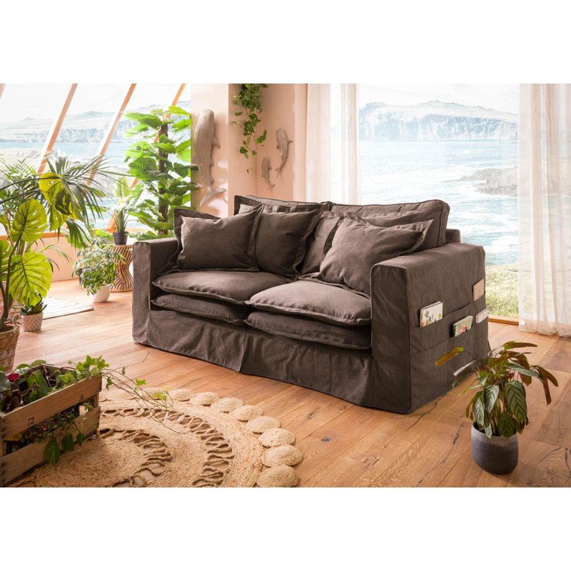 KINGSTON Bean Bag Sofa, 2, Brown, white and pink, 76cm H x 196cm W x 108cm D