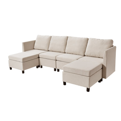 Modular Sectional Sofa, 4-Seater Modular Sofa with Hidden Storage, Cloud Sectional Couch with Ottoman & High Rebound Sponge, Solid Wood Frame Upholste