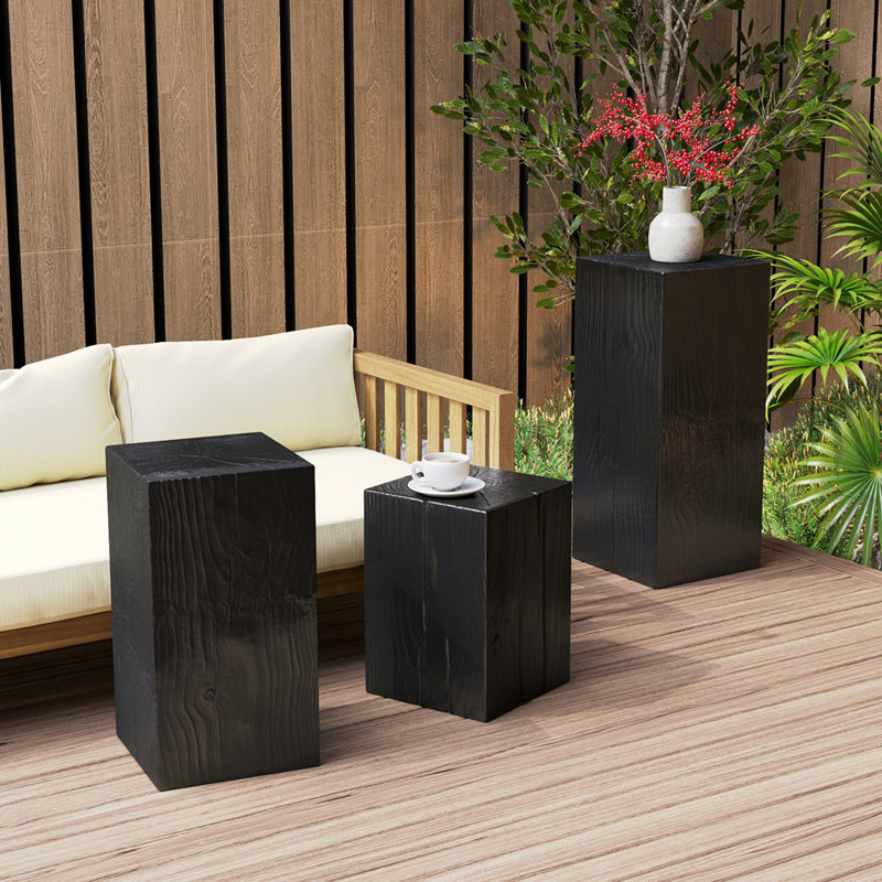 Ensemble de tables d'appoint style rétro naturel, Noir