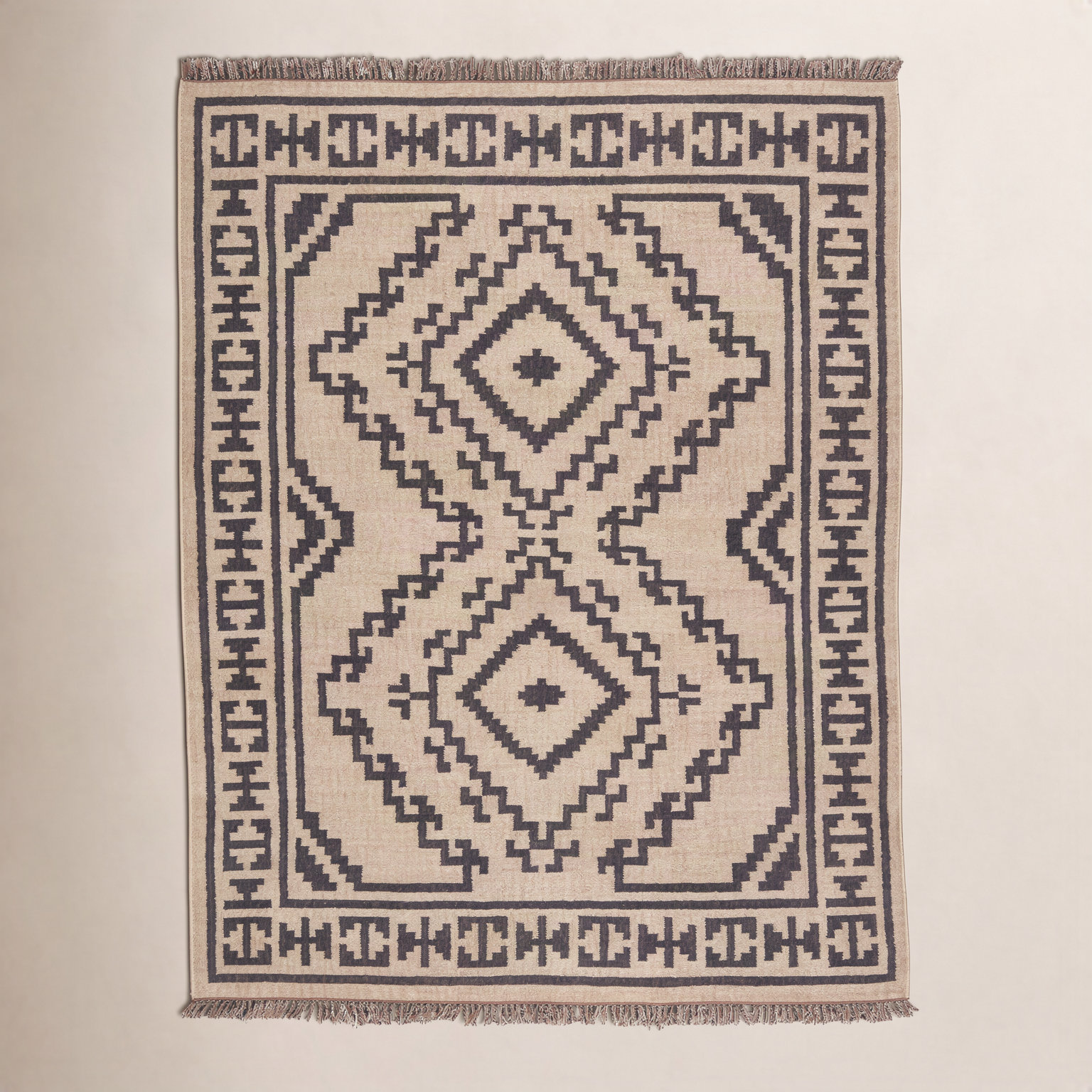 Louie Light Beige Black Flatweave Jute Rug, Rectangle 4' x 6'