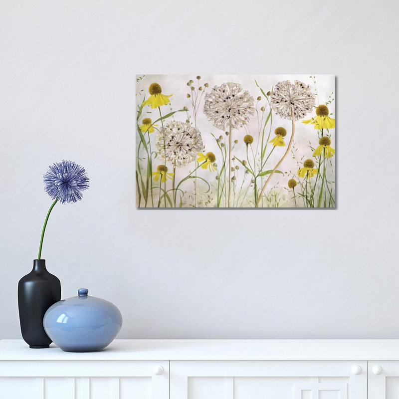 Alliums And Heleniums by Mandy Disher - Print on Canvas, Wrapped Canvas, 30.48cm H x 45.72cm W x 1.91cm D