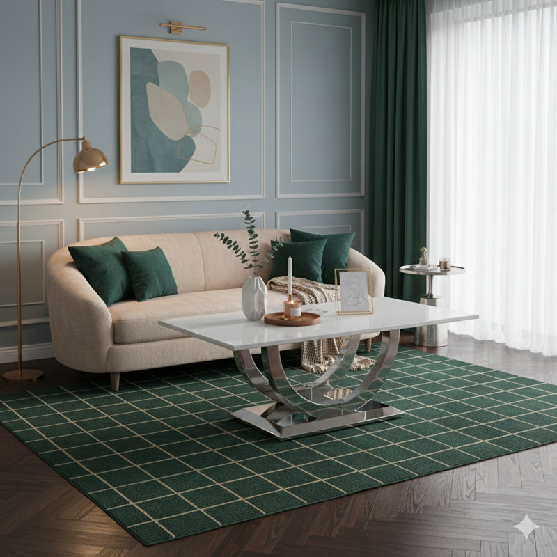 50.4 Inch Contemporary Rectangular Cocktail Table, Marble Pattern MDF Top, Silver Stainless Steel Base.