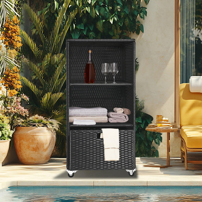 Outdoor Towel Rack for Pool Outdoor Pool Towel Storage Cabinet, Black