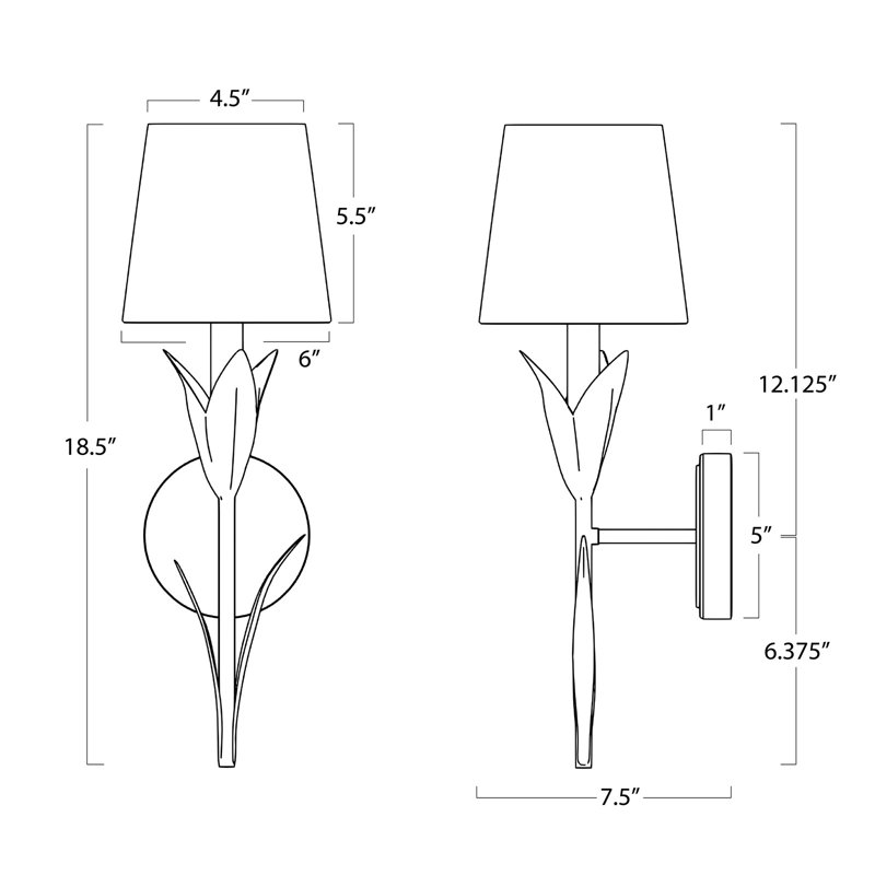 River Reed 1 - Light Armed Sconce, Antique Gold Leaf