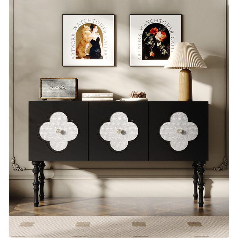 Console chic pour vestibule à motif quadrilobe, H 33,46 po x l 55,12 po x P 15,75 po, Noir