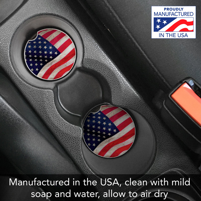 US Flag 2 Pack Stone Car Coasters