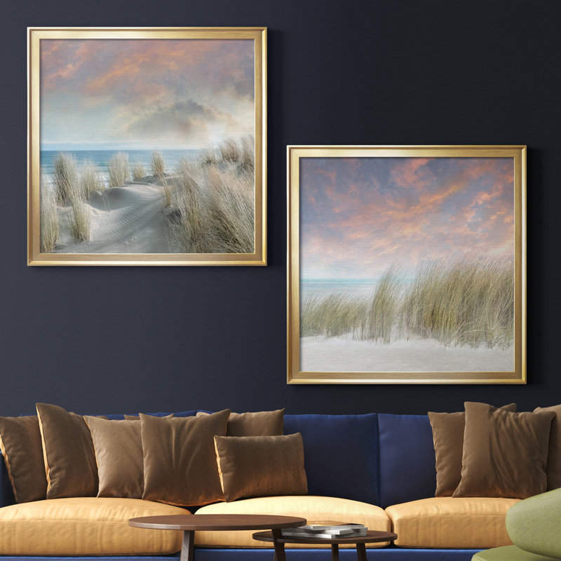 Windswept I - ensemble de 2 reproductions, Pas de tapis, Toile encadrée dorée, H 34,5 po x l 69 po x P 1,5 po