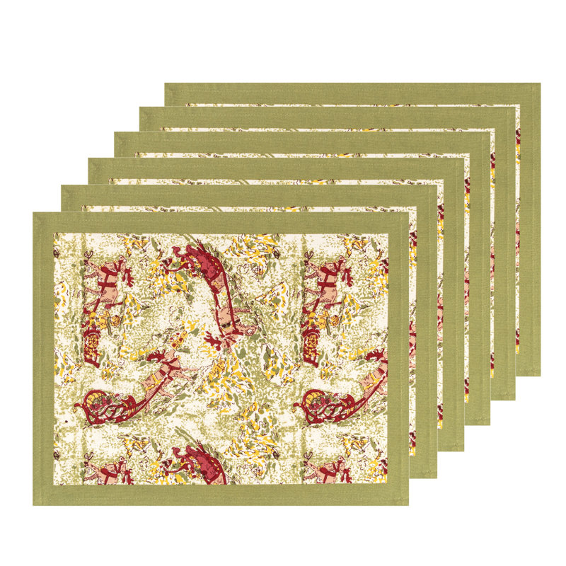 Renne 100% Cotton Rectangle Placemats, Red/Green