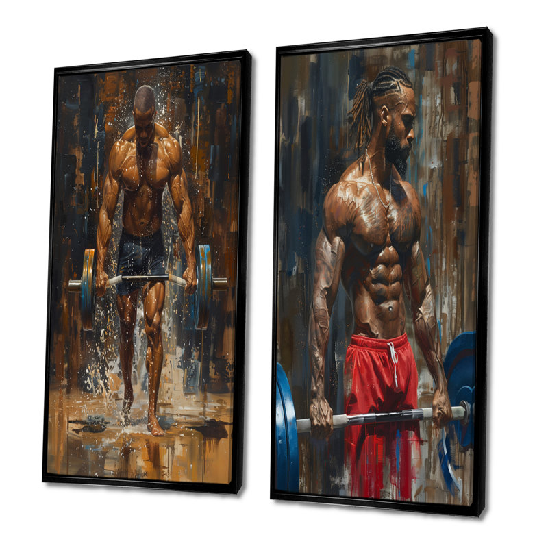 Ensemble de 2 pièces d'art aérobie et de musculation déterminé, III, Cadre flottant noir, H 28 po x l 24 po