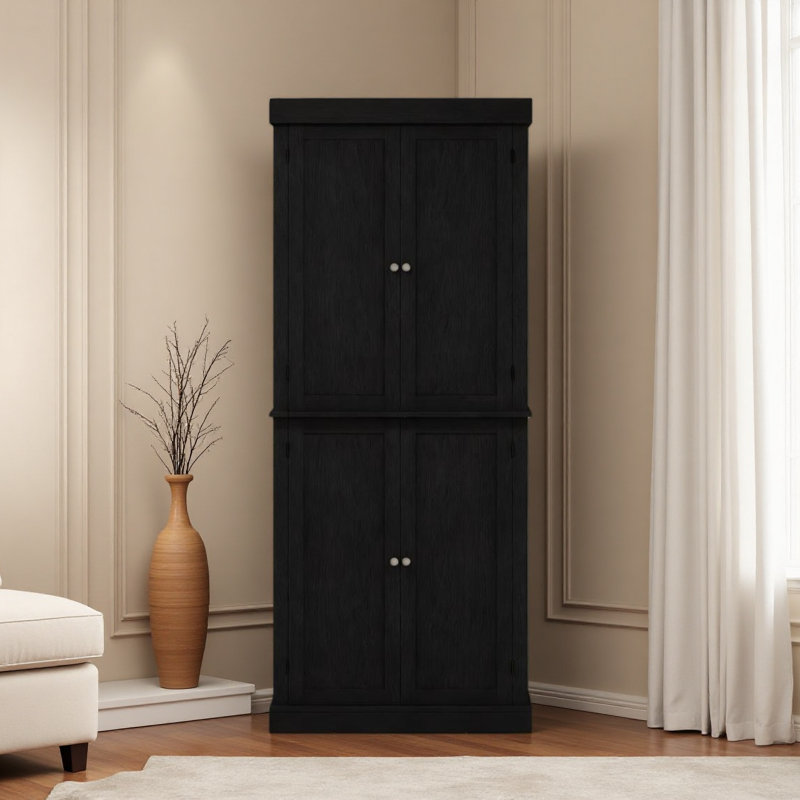 Armoire de cuisine autoportante de style moderne, armoire de cuisine, armoire de rangement avec portes et tablettes, Noir