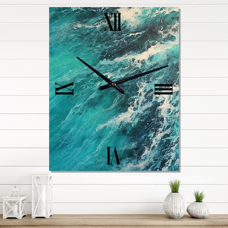 Photographie aérienne de vagues turquoise se brisant VI - Horloge murale moderne, Très grand