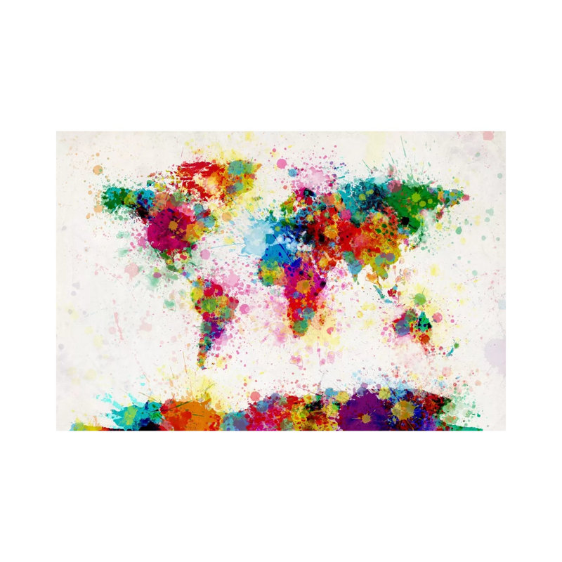 World Map Paint Drops III by Michael Tompsett - Painting on Canvas, No Frame, 30.48 cm H x 45.72 cm W