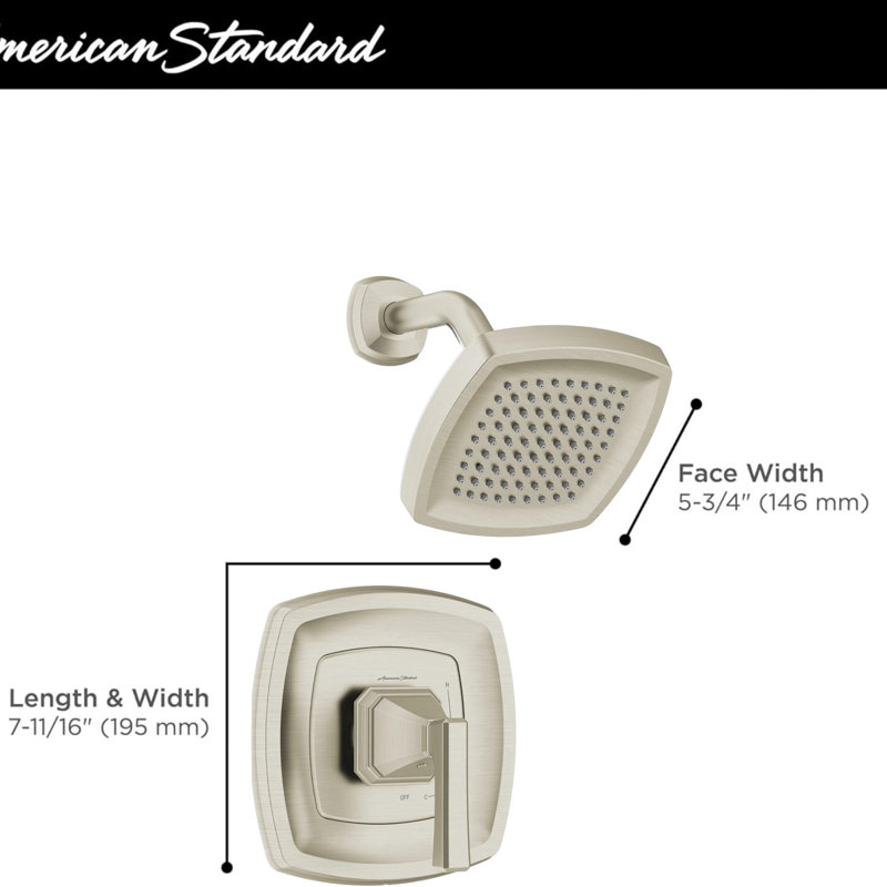 American Standard Crawford Shower Trim Kit With Water-saving Showerhead, Double Ceramic Pressure Balance Cartridge With Lever Handle