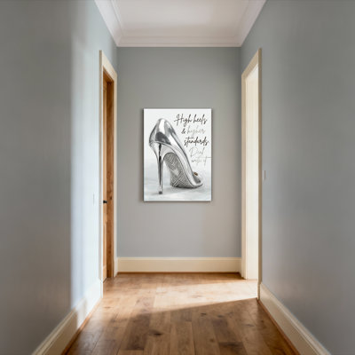 High Heels And Higher Standards Silver Shoe Canvas Wrapped Wall Art Oil Painting Print Set Of 1
