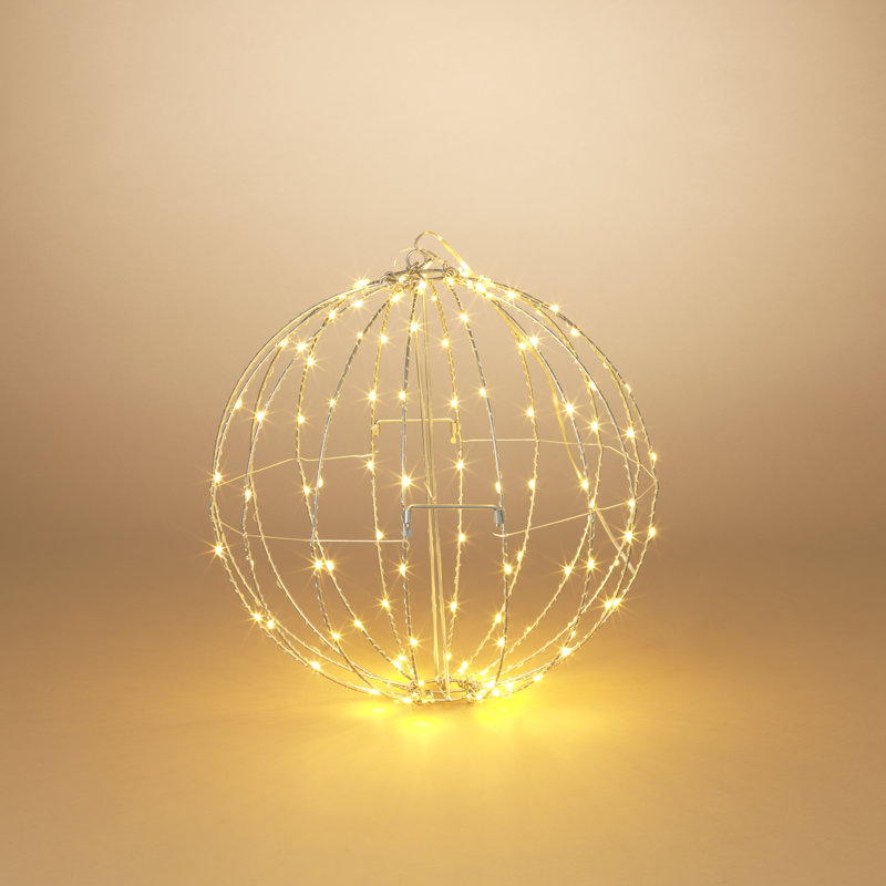 Whimsical Illuminated Metal Sphere With Warm White Micro Leds, 17" H x 15" W x 15" D