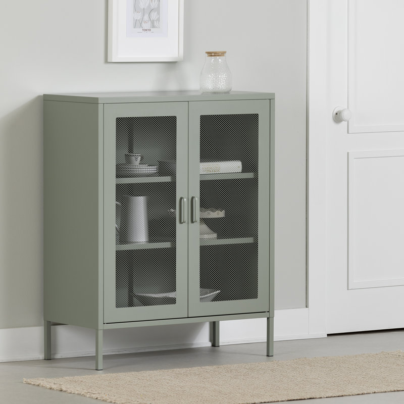 Sage Green Metal Mesh 2-Door Storage Cabinet with Adjustable Shelves