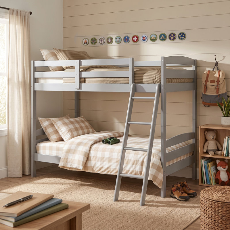 Lit superposé simple en bois Jhoselin, Gris