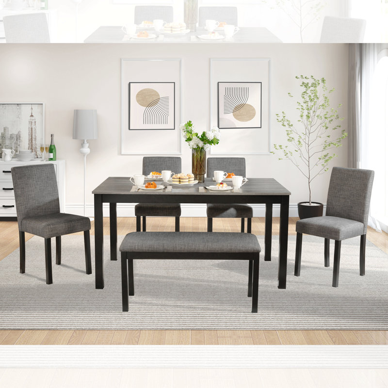 Ensemble de salle à manger Briaca, 6 pièces: table, banc, 4 chaises, Gris, H 30 po x l 58,5 po x P 34,5 po