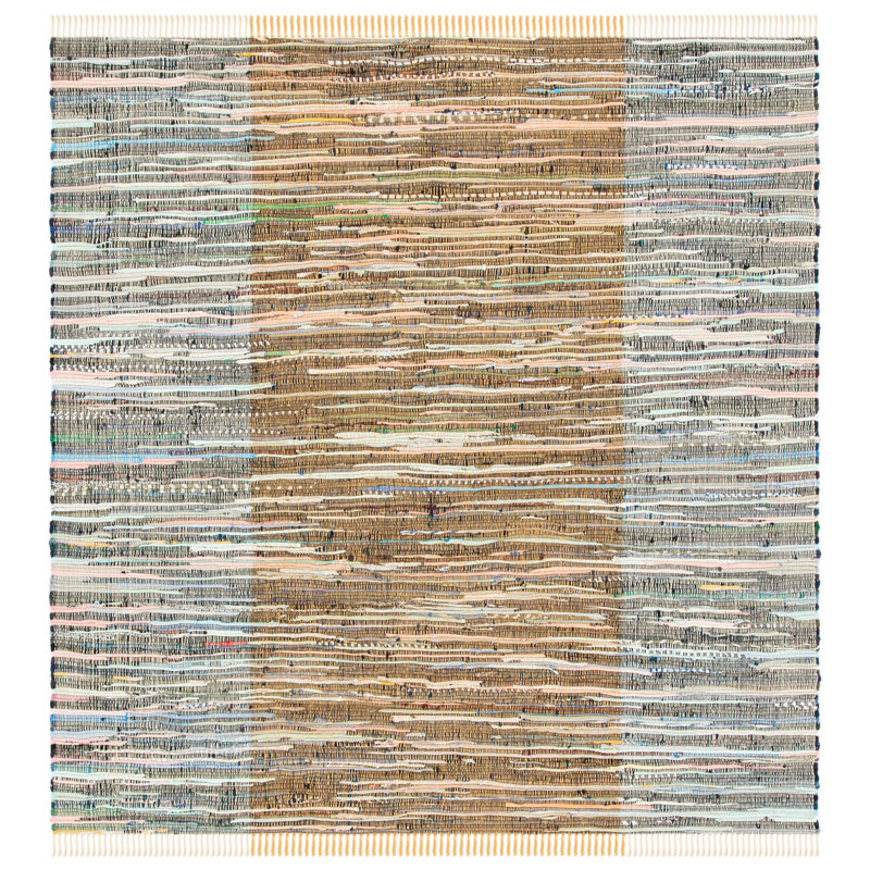 Rag Rug Flat Weave Cotton Striped Rug, Square 6'