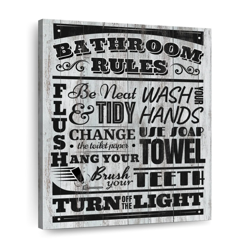 «Golden Bathroom Rules» sur toile, H 10 po x l 8 po x P 1 po