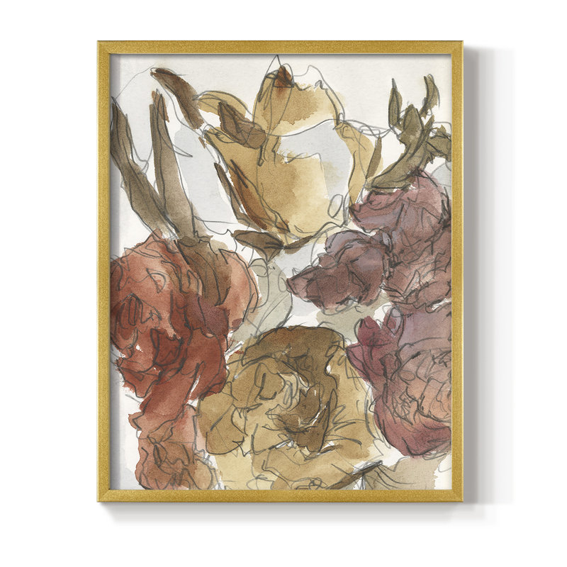Arrangement floral recadré I, reproduction encadrée - bois massif, H 14 po x l 11 po