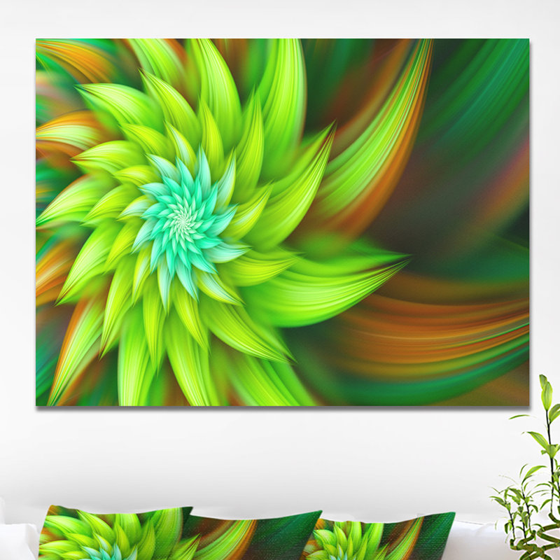 Reproduction d’art sur toile tendue grande vert transparent fractal, H 30 po x l 40 po x P 1 po