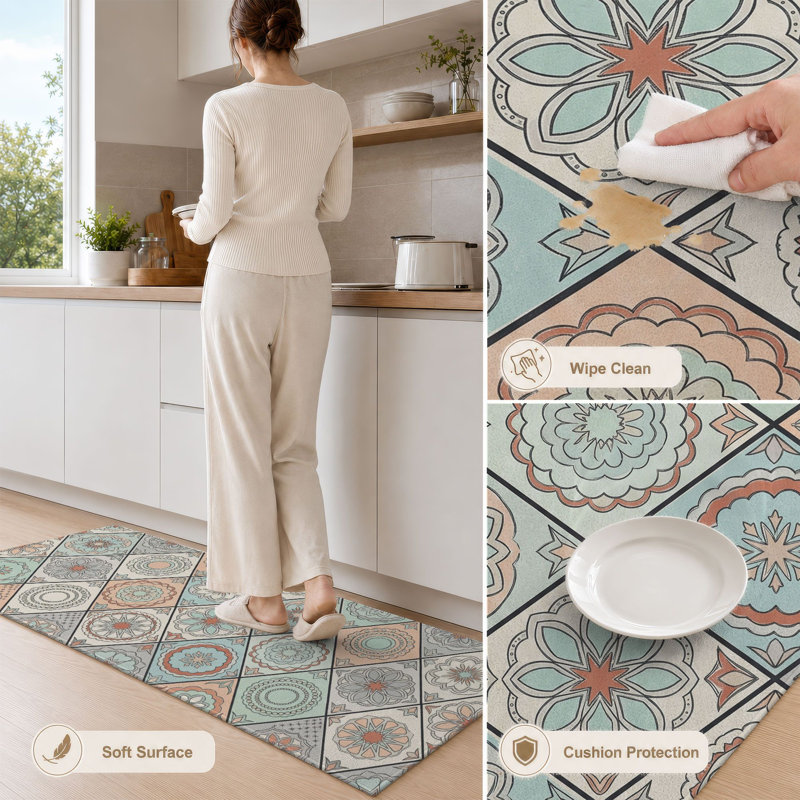 Mandala Tile Non-Slip Washable Kitchen Mats