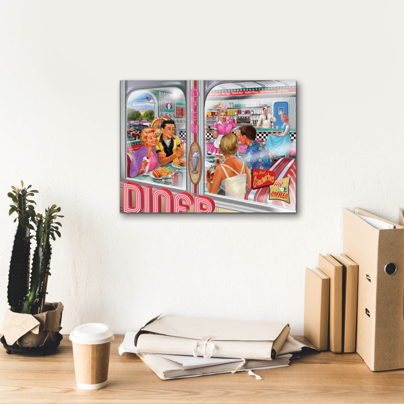 «Diner Double Date» par Bigelow, illustrations sur toile, H 12 po x l 16 po x P 0,75 po
