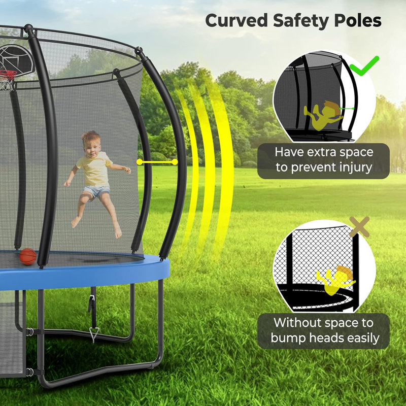 Sapphome Round Backyard Trampoline with Safety Enclosure, Blue/Black