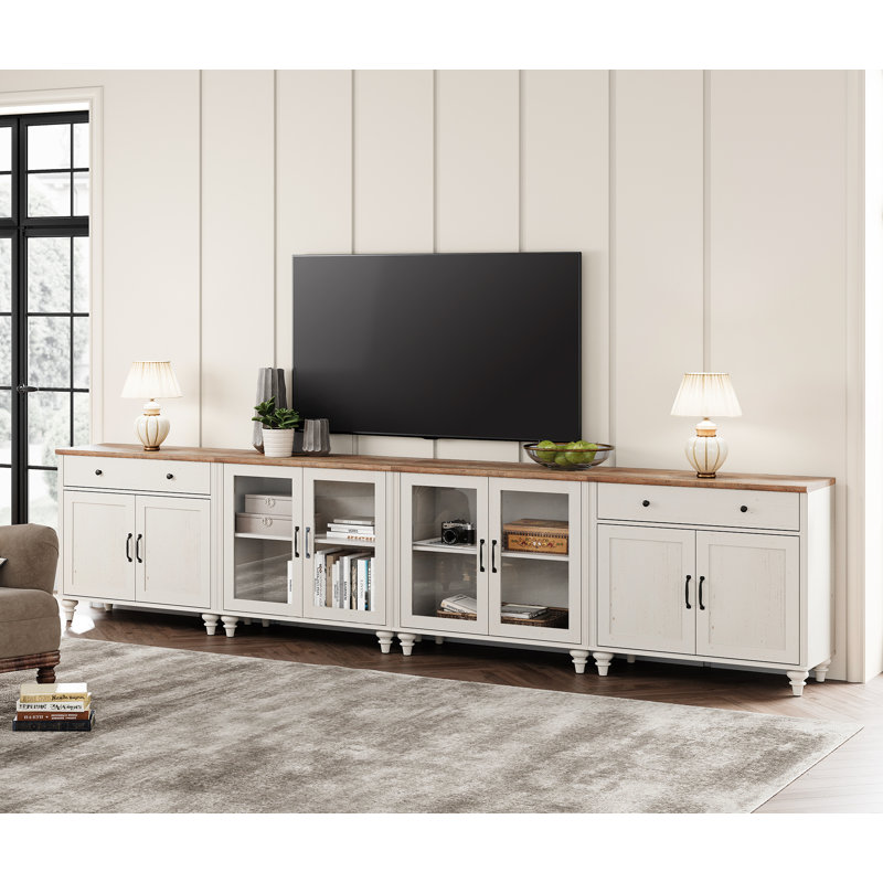 Scarlett TV Stand For Tvs Up To 105 Inch, Wood TV Console Table For 85 Inch TV, Entertainment Center With Glass & Wood Door, Kitchen Sideboard Buffet Cabinet For Dining Room