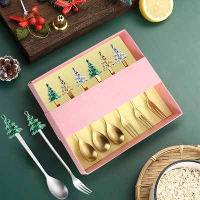 Ensemble d'arbre de Noël, couverts, cuillère à café, cuillère en acier inoxydable, fourchette à fruits, cuillère à dessert
