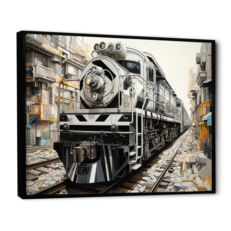 «Gray Train», impression géométrique sur toile, Cadre flottant noir, H 16 po x l 32 po x P 1 po